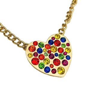 Betsey Johnson I Love You Multicolored Rhinestone Heart Necklace